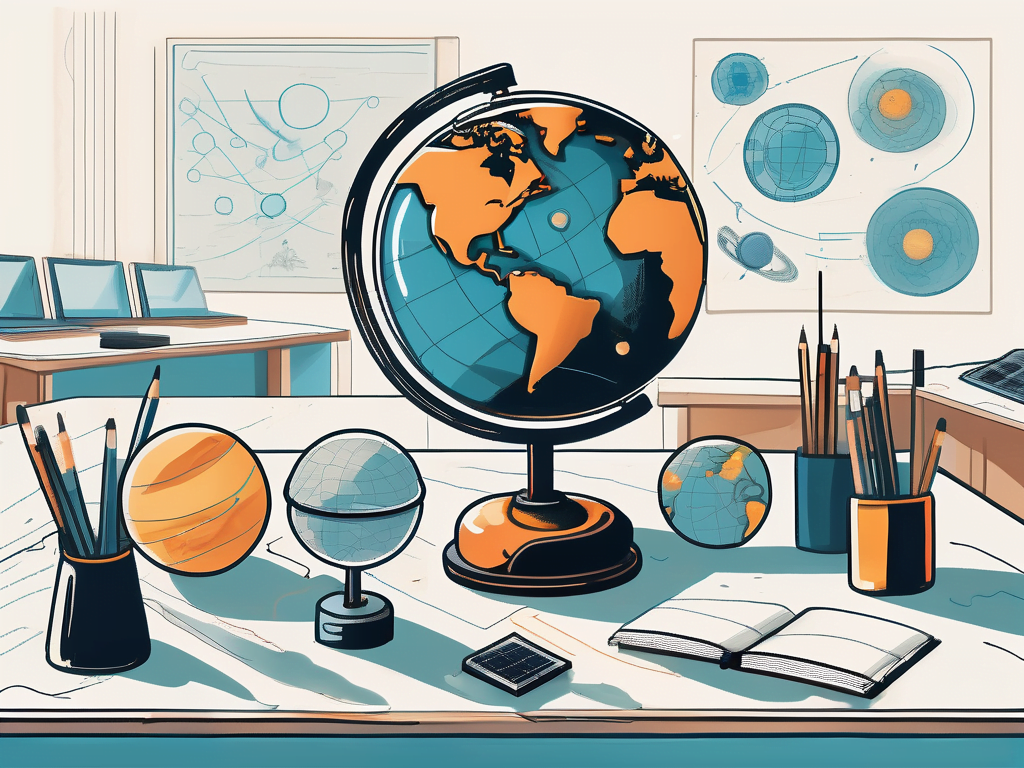 A classroom setting with various interactive learning tools such as a globe